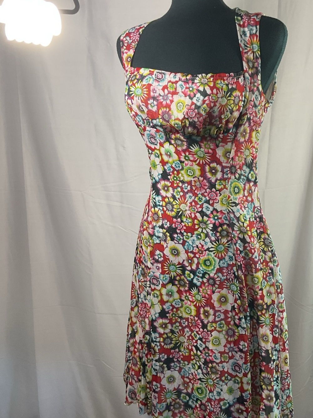 Red Multi Floral Fit-and-Flare Mini Dress with Square Neck Polo Garage size 6.
